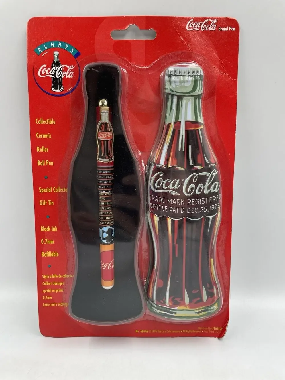 Vintage 1996 Coca-Cola Ball Point Pen in Metal Bottle Shaped Case NEW